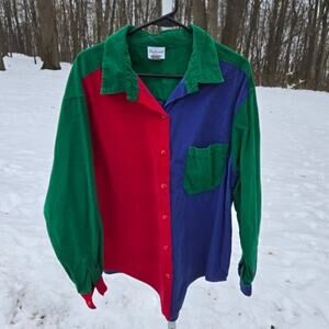 VTG Backroad Blues Colorblock Finewale Corduroy ButtonUp Shirt Primary Color 24W